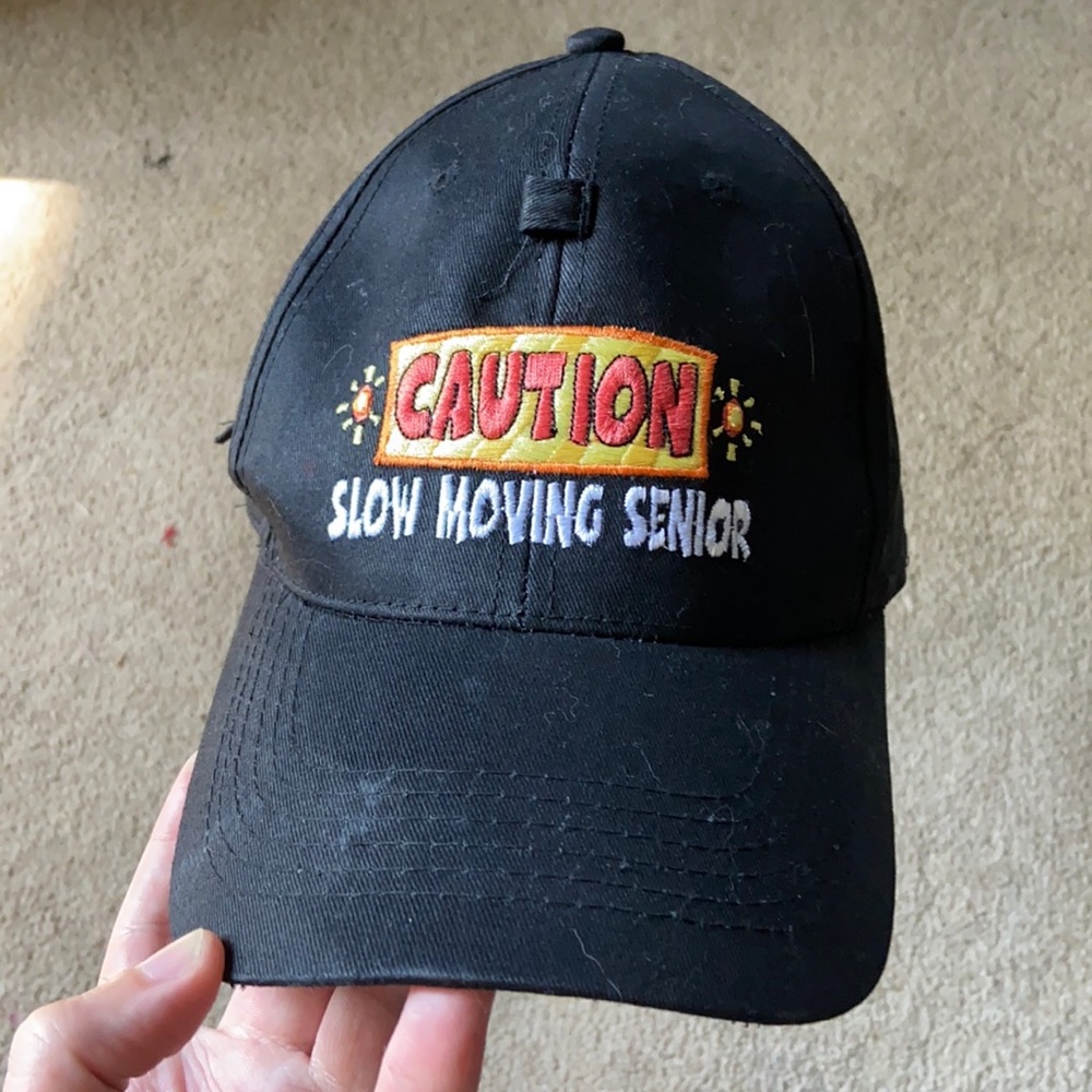 novelty black hat caution slow moving senior